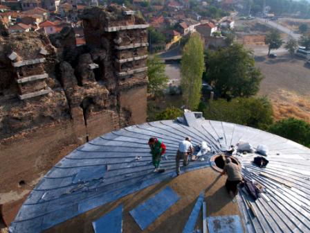 Roofers at work.