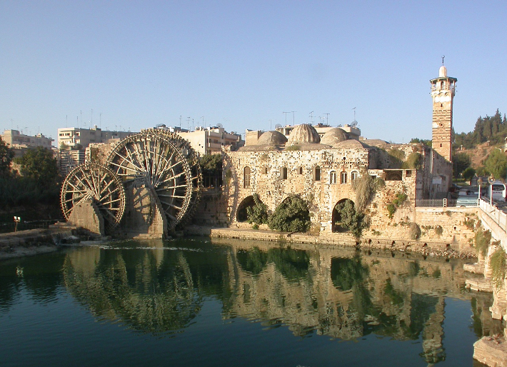 The Nuri Mosque in Hama and water wheels.